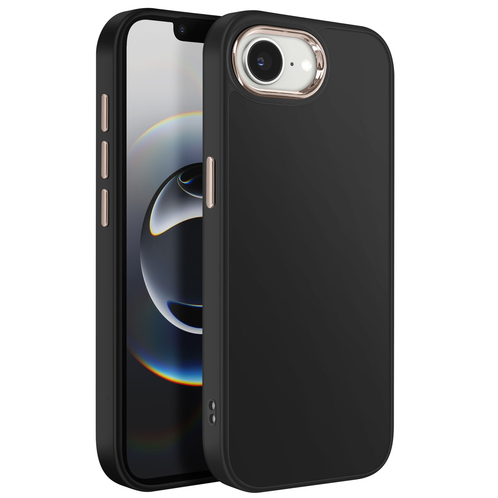 Coque iPhone 16e Noir mat - Contour Caméra Métallisé